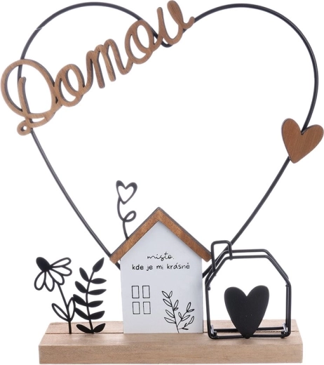 Puidu-metallist majake südame ja kirjaga „Domov“
