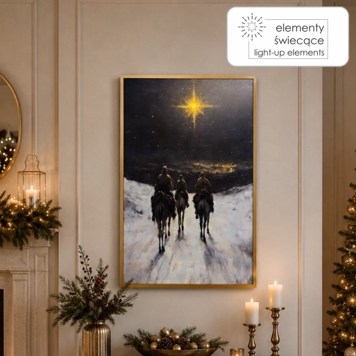 LED-taustvalgustusega lõuendipilt „Kolm kuningat“ 40 × 60 cm, kuldne raam