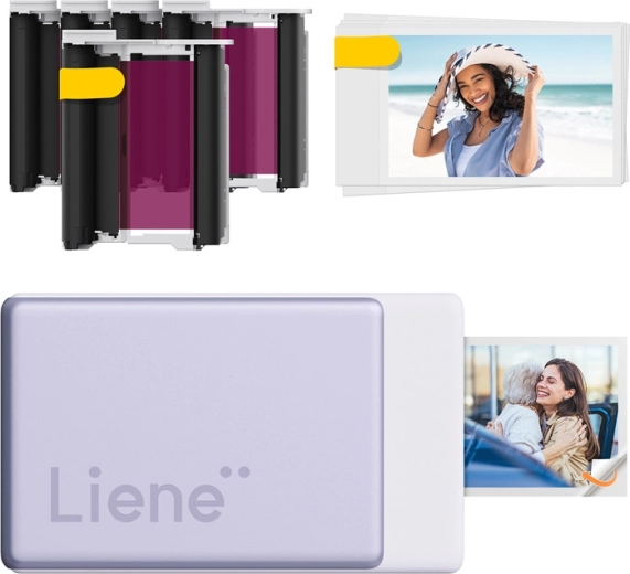 Liene Pearl N200 Pro kaasaskantav fotoprinter 2 × 3" isekleepuva paberiga, lilla (stardikomplekt)