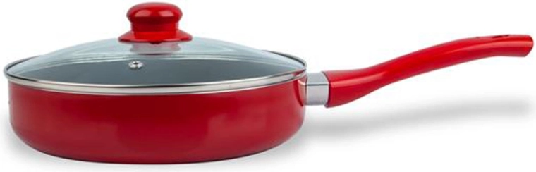 Sügav pann kaanega KITCHISIMO Rosso 24 cm, mittenakkuva kattega