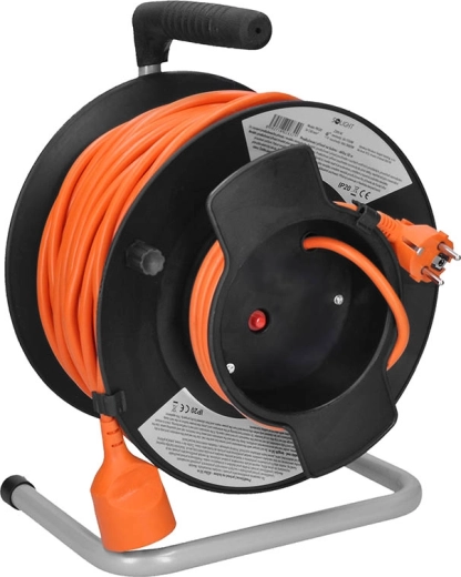 Solight 50 m pikendusjuhe rullil koos termokaitsme ja 1 pistikupesaga, oranž
