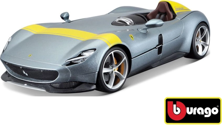 Bburago Ferrari Monza SP1 RACE+PLAY hõbedane automudel mõõtkavas 1:18