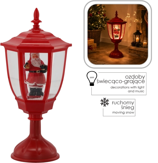 Jõulude LED-latern Mikuláši ja muusikamehhanismiga, 55 cm, punane