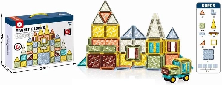 Magnetiline 3D ehituskomplekt lastele – 60 detaili