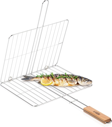 Kahepoolne grillrest Vilde 33 × 29 cm puidust käepidemega
