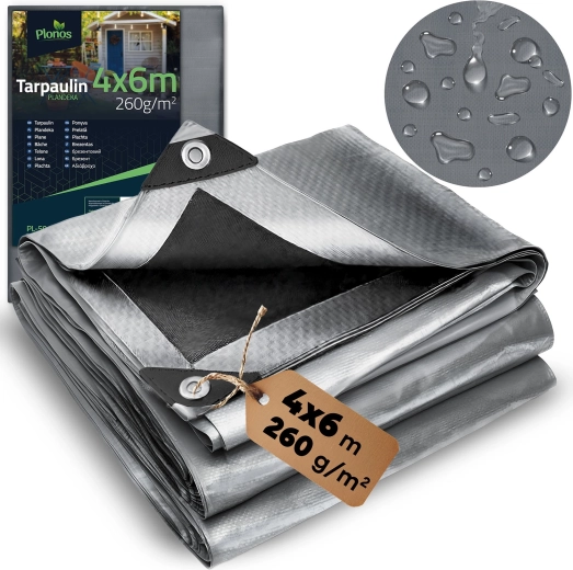 HDPE katteplaat 400 × 600 cm 260 g/m² hõbe‑must
