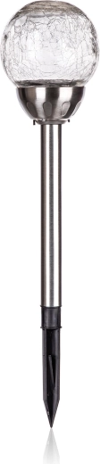 Päikeseenergial töötav aiavalgusti pragunenud klaaskuuliga 10 cm, roostevaba teras, 2 LED-i