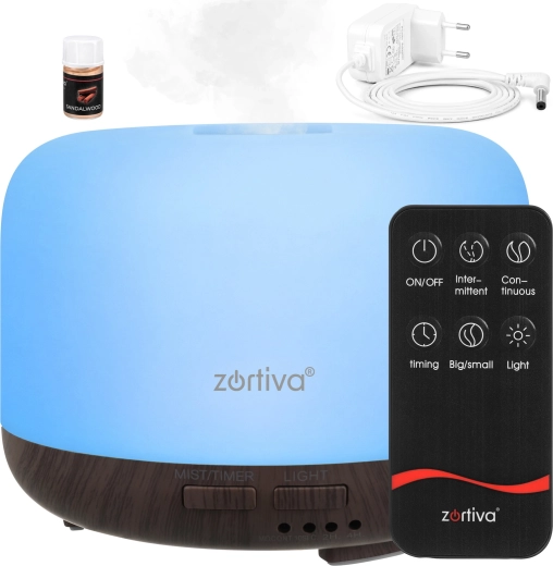 Zortiva ultrasonic aroma diffuser and air humidifier with LED lighting and remote control - 1 piece
