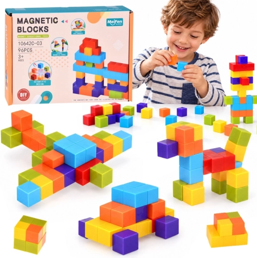 Magnetic building set – colorful construction blocks (96 pieces)