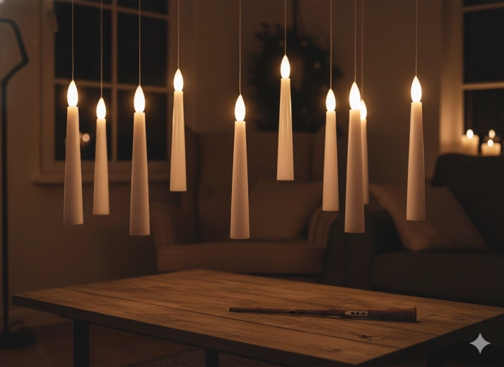 Komplekt 10 riputatavat LED-küünalt võlukepiga 1,5 × 15,5 cm
