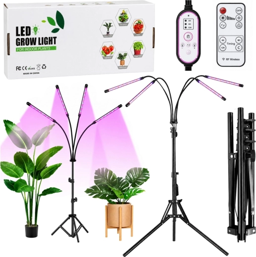LED-kasvulamp statiiviga, 4 paneeli ja kaugjuhtimispuldiga