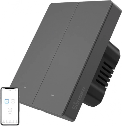 Smart Wi‑Fi Wall Switch Sonoff M5, 2‑gang, for frames, graphite