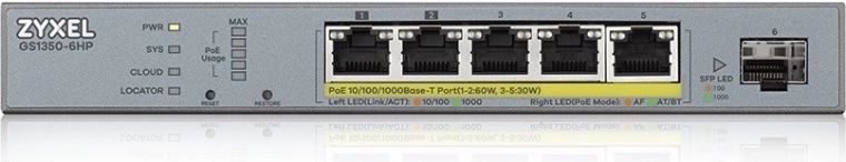 Hallatav CCTV PoE lüliti GS1350-6HP, 60 W, 802.3bt, pika ulatusega