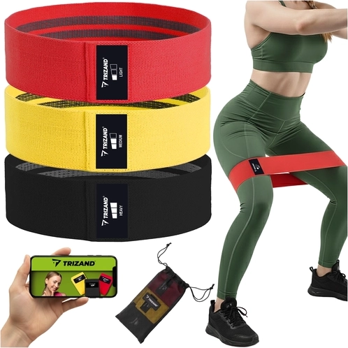 TRIZANDi tekstiilist vastupanu kummide komplekt 3 tk 8–31 kg koos QR-treeningplaaniga