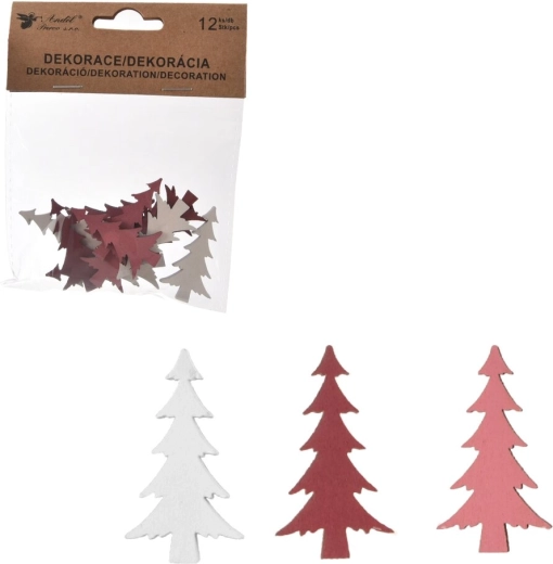 Roosa-valge puidust kuuseke 4 cm (12 tk)