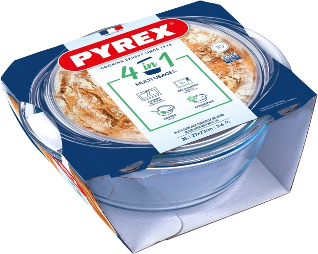 Ümmargune ahjuvorm kaanega 3 l, PYREX klaas