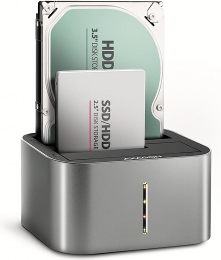 USB-C dokkimisjaam 5 Gb/s 2× SATA 2.5"/3.5" SSD/HDD jaoks, kloonimisfunktsiooniga