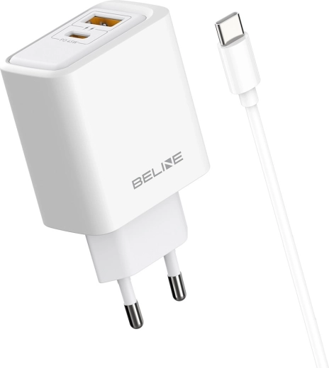 Beline 45 W Mains Charger with USB-A/USB-C, GaN PD and Cable, White