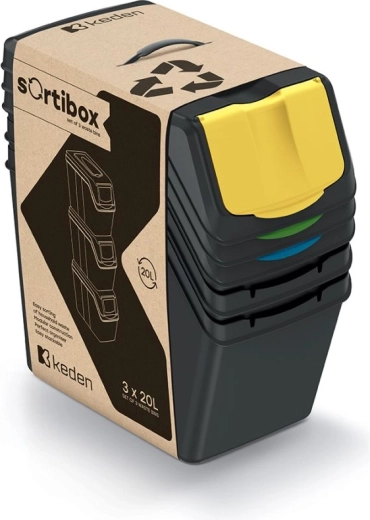 SORTIBOX sorteerimisprügikastide komplekt 3×20 l – must, Prosperplast