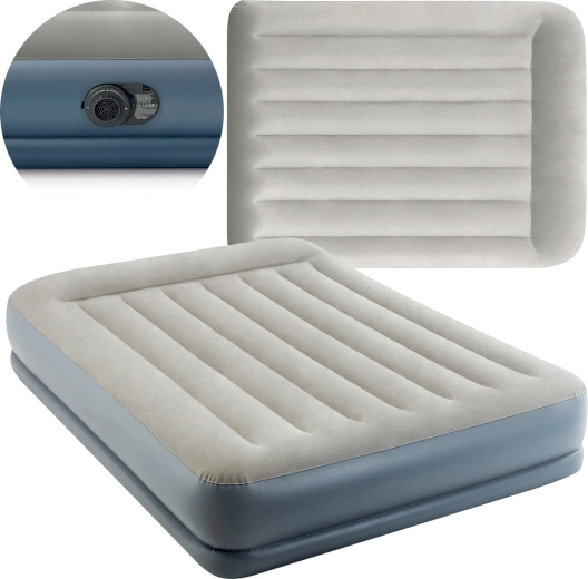 Täispuhutav veluurvoodimadrats INTEX Pillow Rest Mid-Rise, kaheinimesevoodi elektripumbaga 203 × 152 × 30 cm