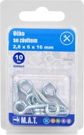 Suletud keermega rõngaskruvi 16 × 6 × 2,8 mm, tsink (10 tk)