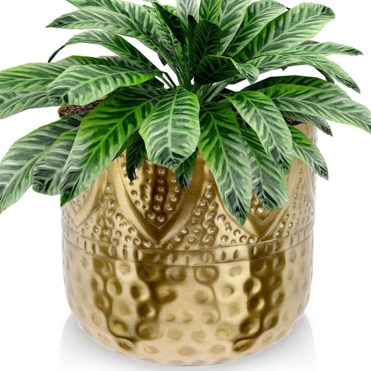 Kuldne metallist lillepotikate 19 × 18 cm taotud mustriga