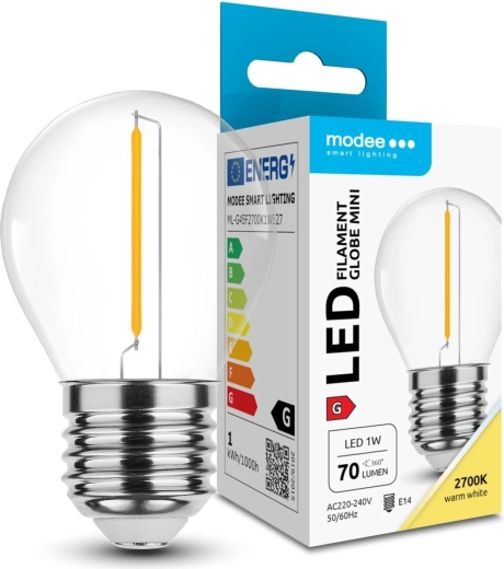Modee LED-filamendiga mini pirn G45 1 W E27, soe valge 2700 K, 70 lm