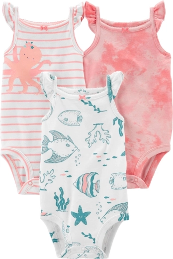 CARTER'S varrukateta bodid Pink Ocean 3 tk – Suurus 62