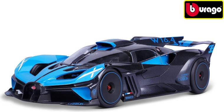 Bugatti Bolide'i automudel mõõtkavas 1:18, metallikmust ja sinine