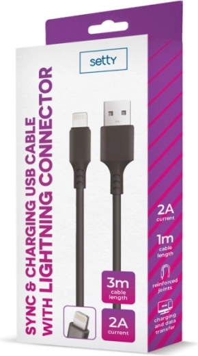 Setty USB–Lightning kaabel 3 m 2 A must