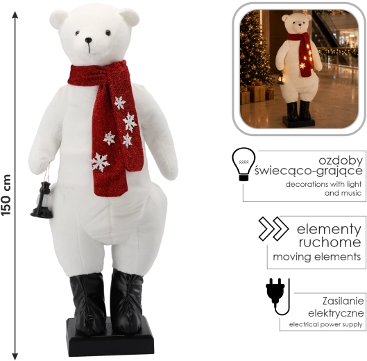 Jõulukaunistus jääkaru 150 cm LED-valgustuse, meloodia ja liikumisega