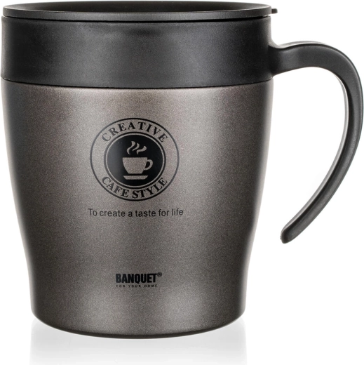 Reisitermosmug 330 ml TAZZA, roostevaba teras ja plast, antratsiit