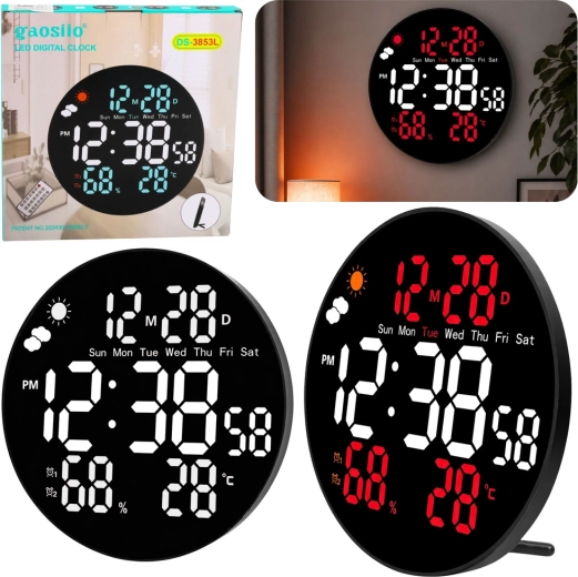 Gaosio digitaalsed LED-seinakellad 25 cm temperatuuri, niiskuse ja kaugjuhtimispuldiga