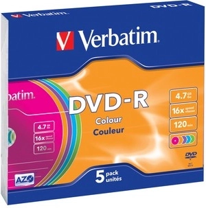 Verbatim DVD-R Colour 4,7 GB 16× Slim Case – 5 tk
