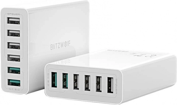 BlitzWolf QC 3.0 USB-laadija 6 pordiga, 60 W, valge