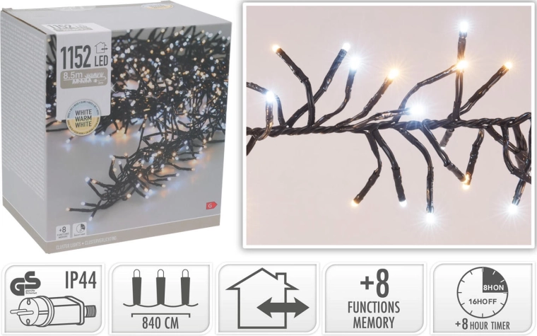 Christmas LED light string 8.4 m 1152 warm white LEDs with timer