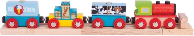 Bigjigs Rail kaubarong kauba ja 3 rööpaga