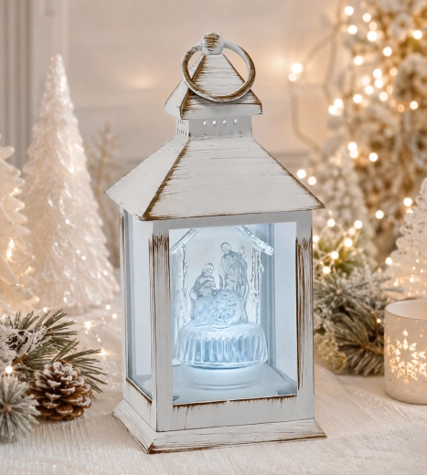 Valge LED-latern Püha perekonnaga