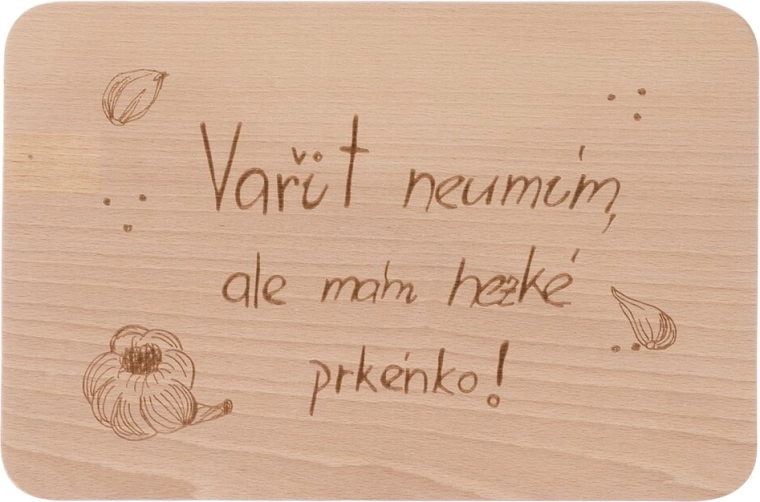 Puidust köögilõikelaud kirjaga „Vařit neumím“ 30 × 20 cm