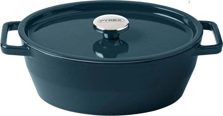 Pyrex cast iron casserole with lid 29 cm, 4 L, dark green