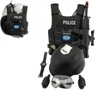 Police set – toy pistol and helmet with accessories, plastic 38 cm
