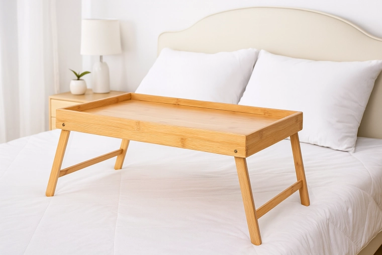 Bambusest hommikusöögilaud ja sülearvuti alus voodisse kokkupandavate jalgadega 50 × 30 cm