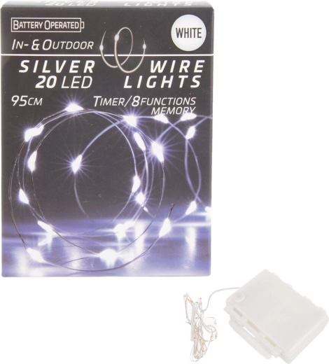 LED-valguskett traadil koos taimeriga, 20 LED-i, valge