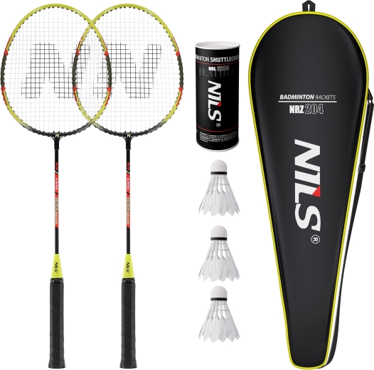 Badmintonireketite komplekt Nils NRZ204-1 (2 tk) koos kotiga ja sulgpallidega