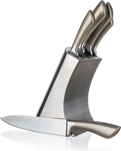 METALLIC Platinum roostevabast terasest kööginugade komplekt, 5 tk koos alusega