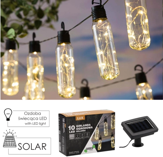 Päikesetoitel aiavalgusgirland 10 LED, soe valge, 3,8 m