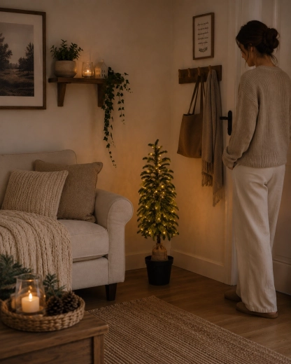 Kunstjõulupuu 105 cm potis LED-valgustusega