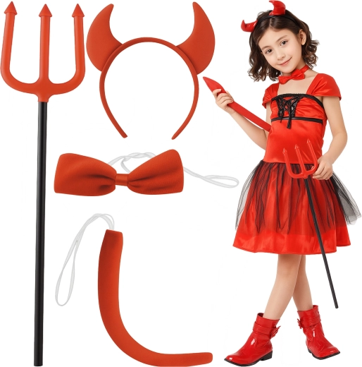 Kruzzel little devil costume – set of 4 accessories (pitchfork, horns, bow tie, tail)