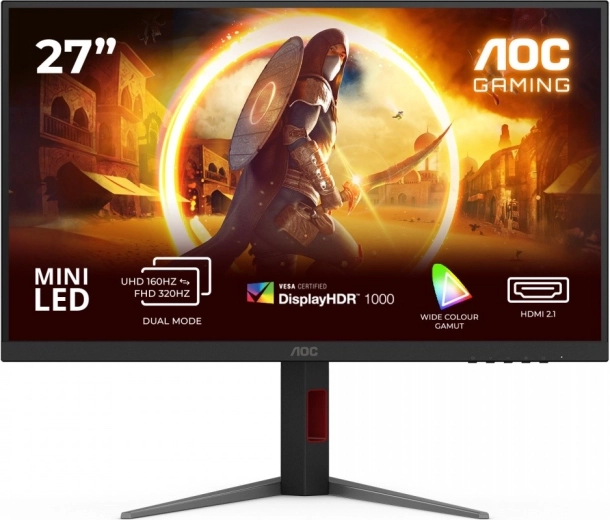 Mängumonitor 27" AOC U27G4XM, 4K, 160 Hz, Fast IPS, Mini LED, HDMI, DisplayPort, pööratav (pivot)