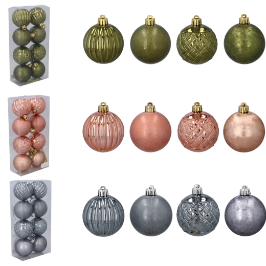 Jõulukuulide komplekt 6 cm – oliivi-, vask- ja grafiiditoonid, 8 tk